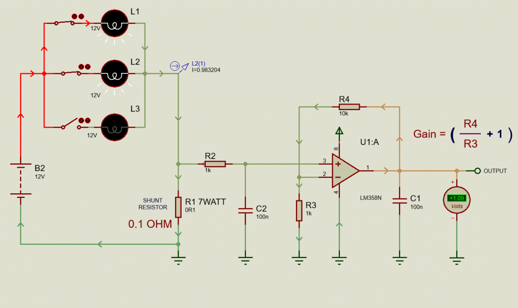 DC Current measurement using Shunt resistor and OpAmp Circuit Lab