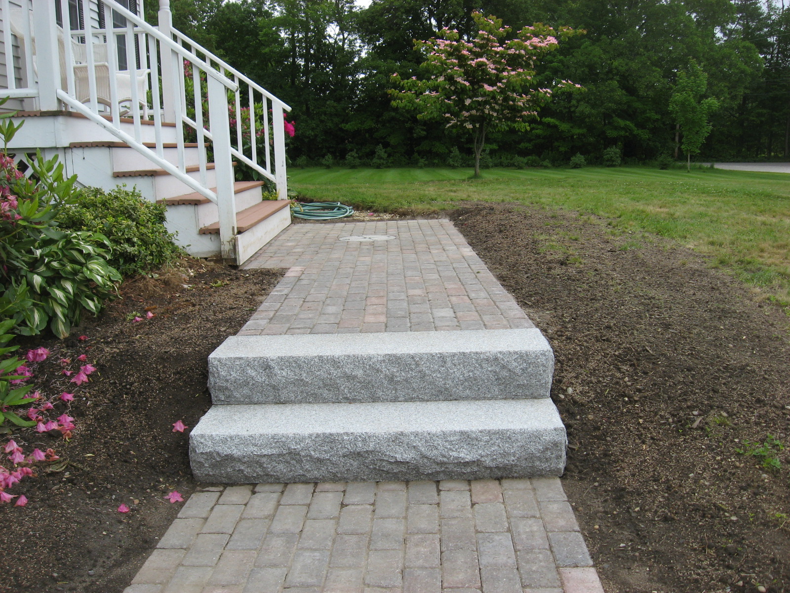 Walkway, Retaining Wall, Granite Steps and Brick Headwall Kingston