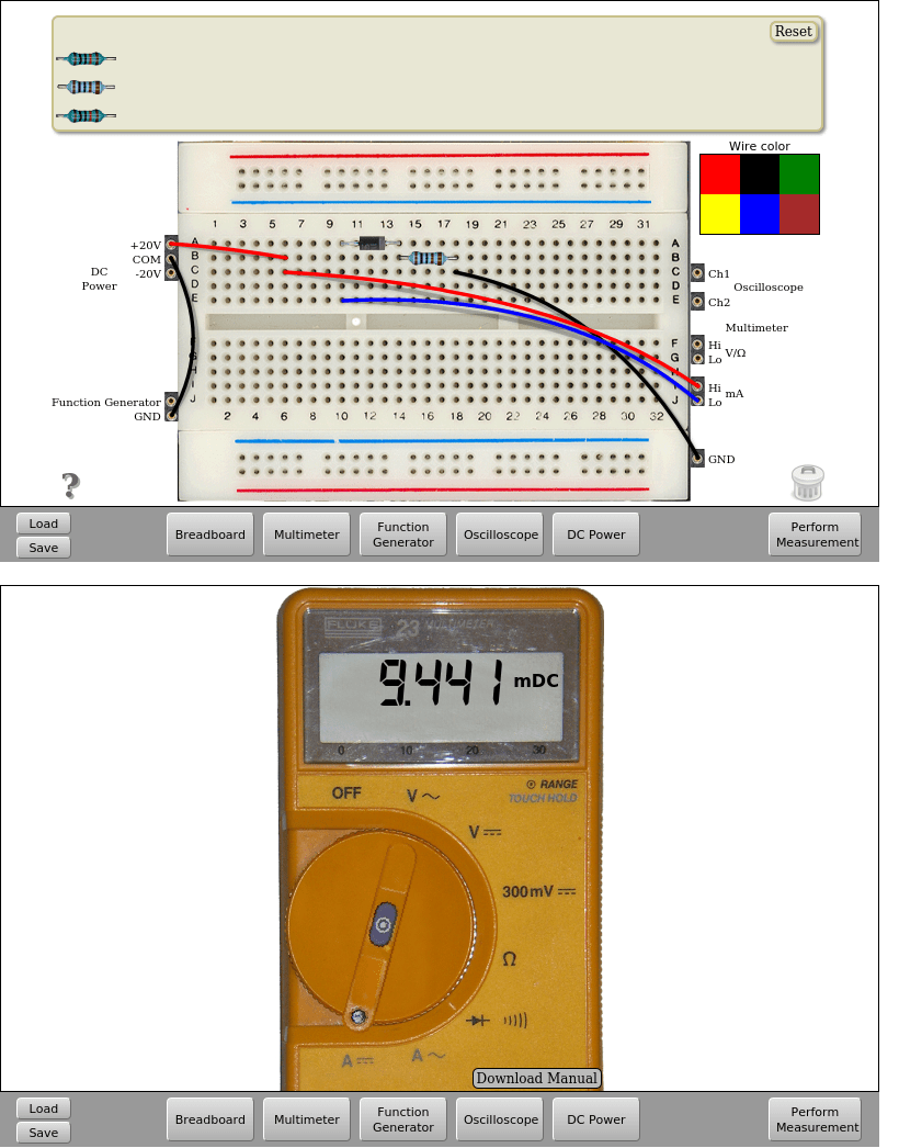 4. Circuits with diodes — VISIR 2.0 documentation
