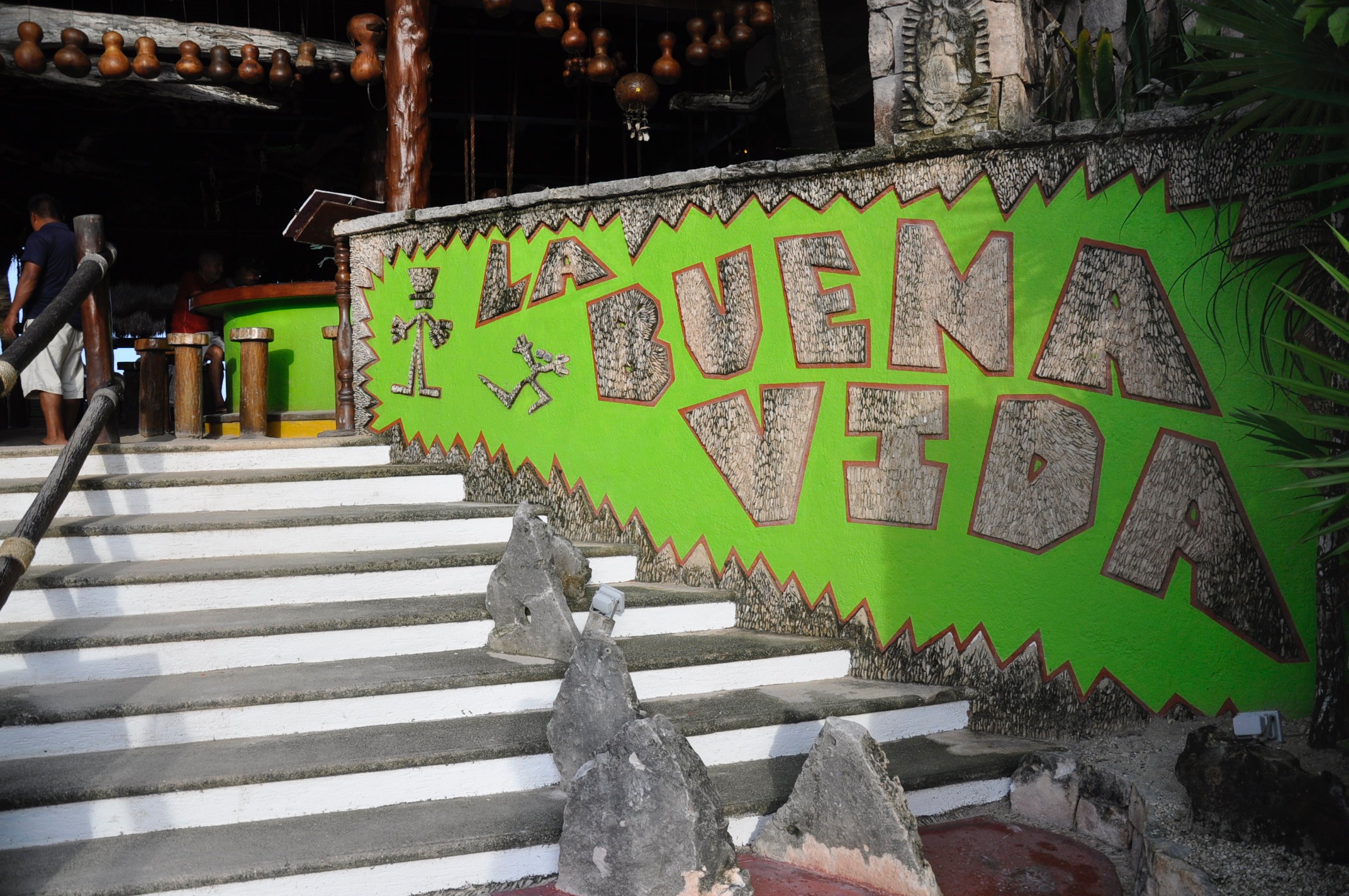 Akumal Mexico Beach Bar Entrance Signage La Buena Vida Restaurant