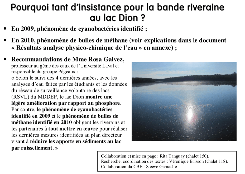 Bandes riveraines Association des Riverains du Lac Dion