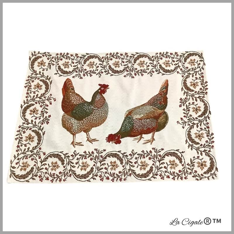Rooster and Hen Tapestry Placemat La Cigale
