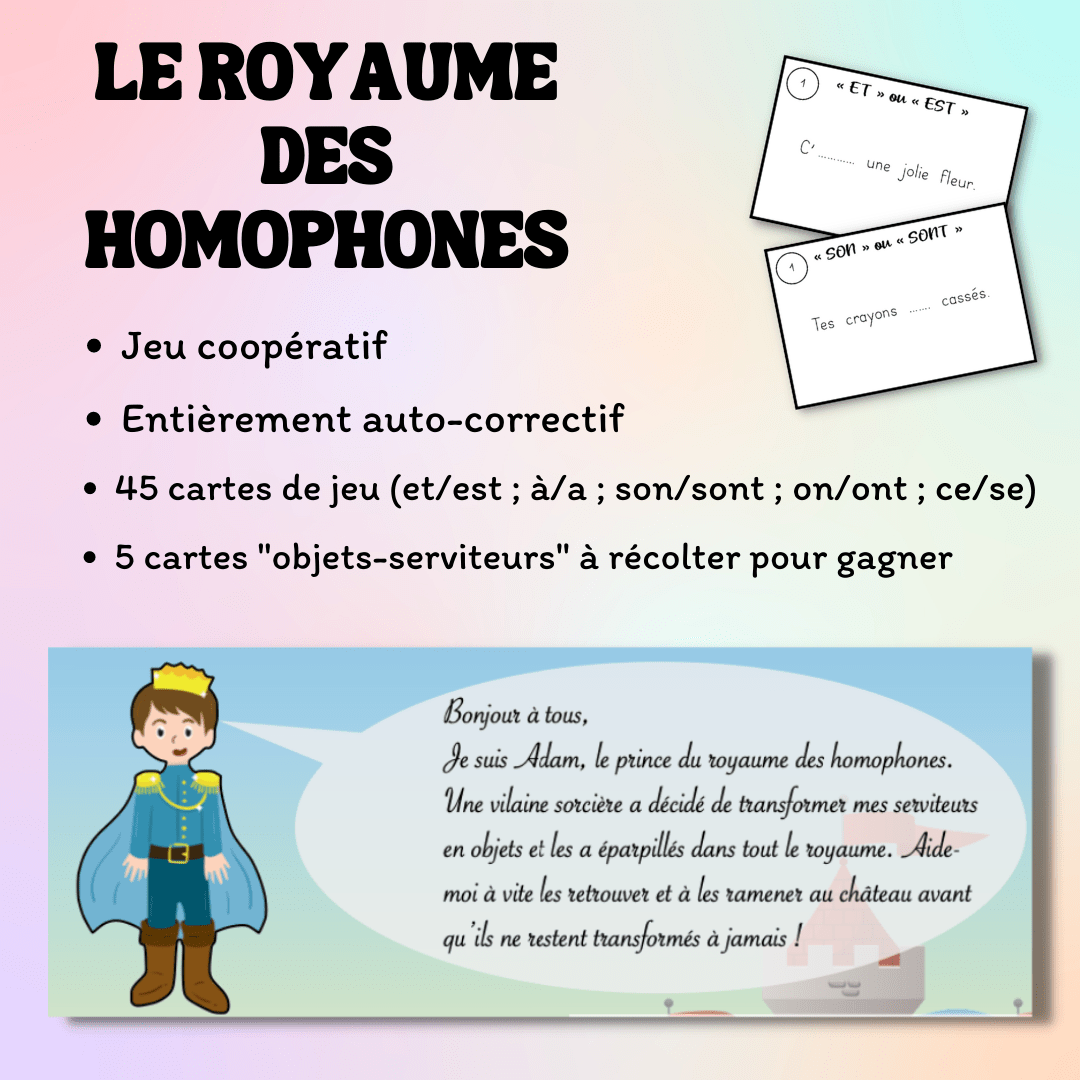 Le royaume des homophones Jeu de plateau La classe de Clara