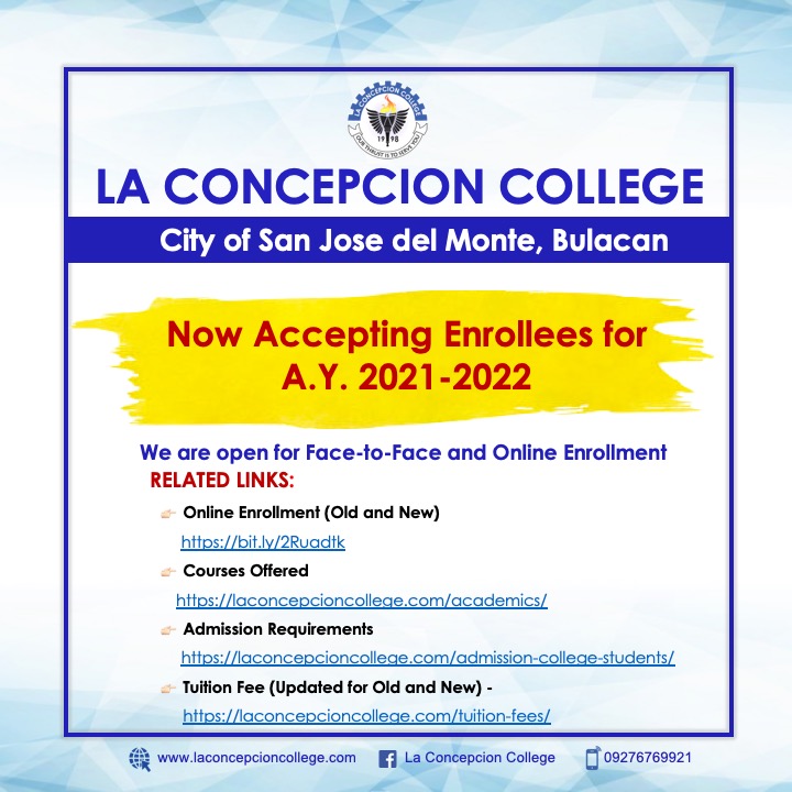Online Enrollment for A.Y. 20212022 La Concepcion College