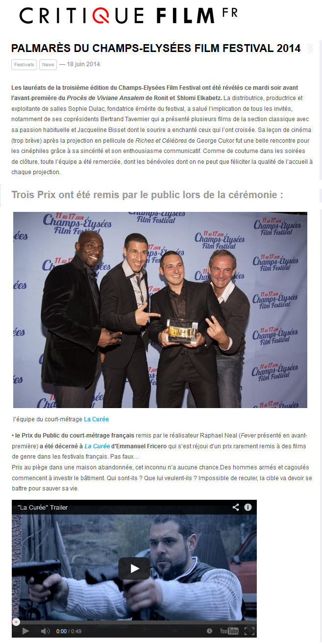 ARTICLE DE PRESSE DE « CRITIQUEFILM.FR » SUR LE PALMARÈS