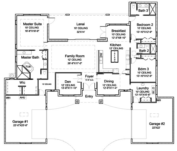 Floor Plans The Islander 3 Bedroom 3 Bath Den 4 Car Garage 3132