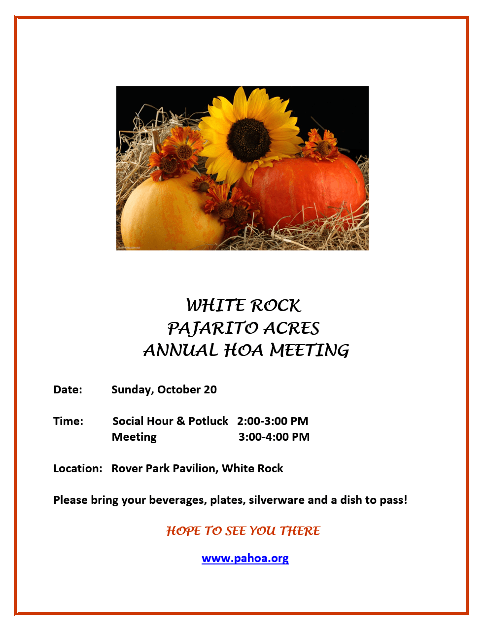 Pajarito Acres Annual HOA Meeting Is Sunday Oct. 20