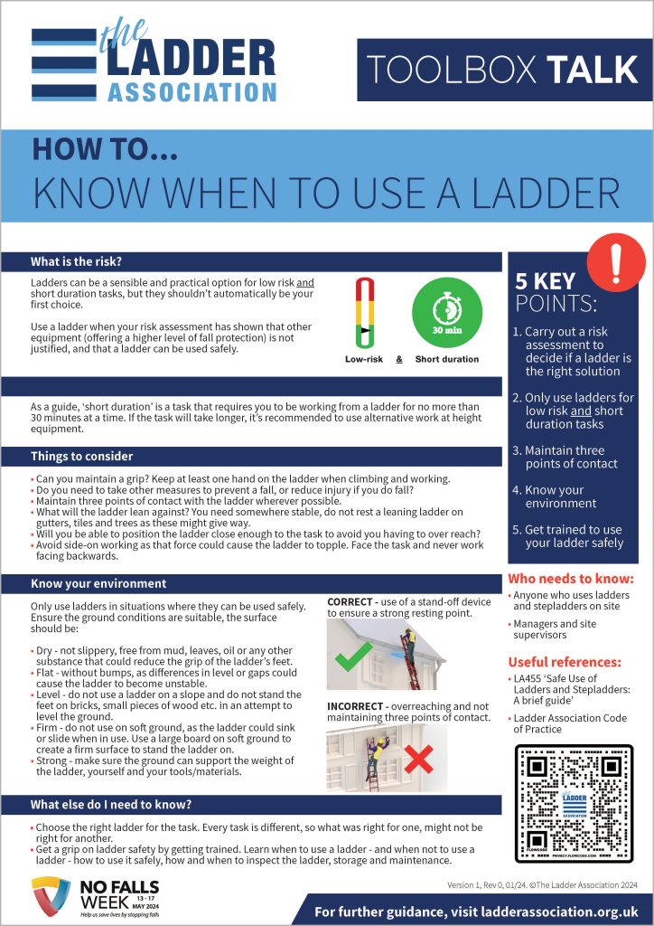Ladder Toolbox Talks The Ladder Association