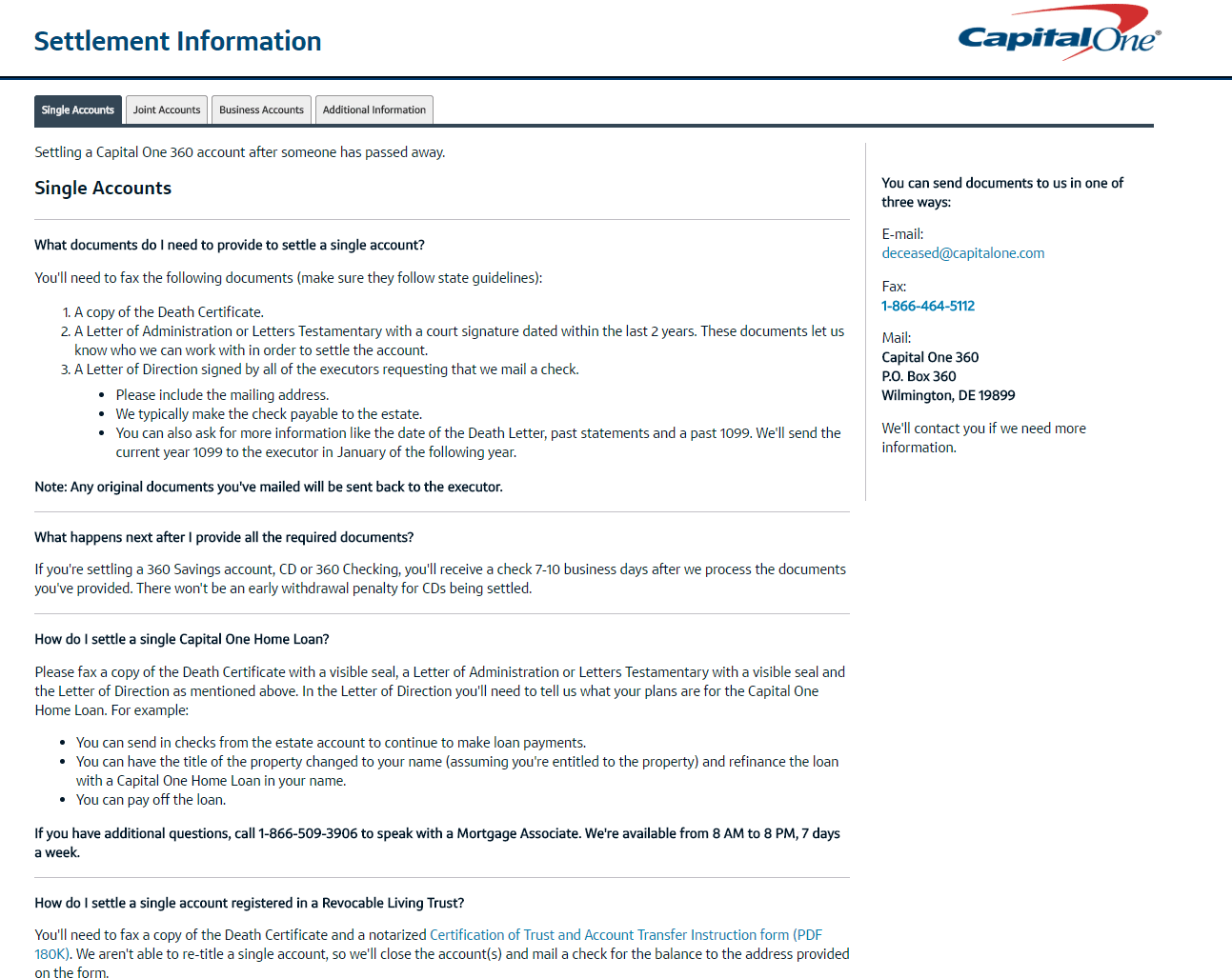 Capital One 360 account Settlement