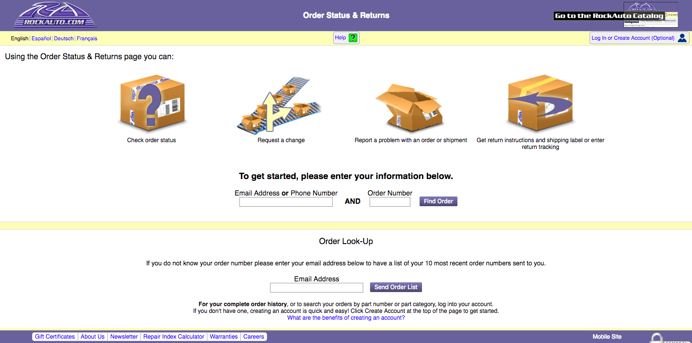 RockAuto Order Status & Returns