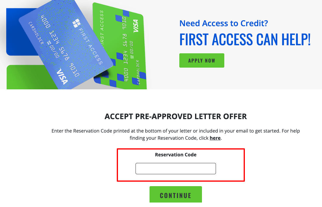 Apply for Pre Approved Access First Access Credit Card at