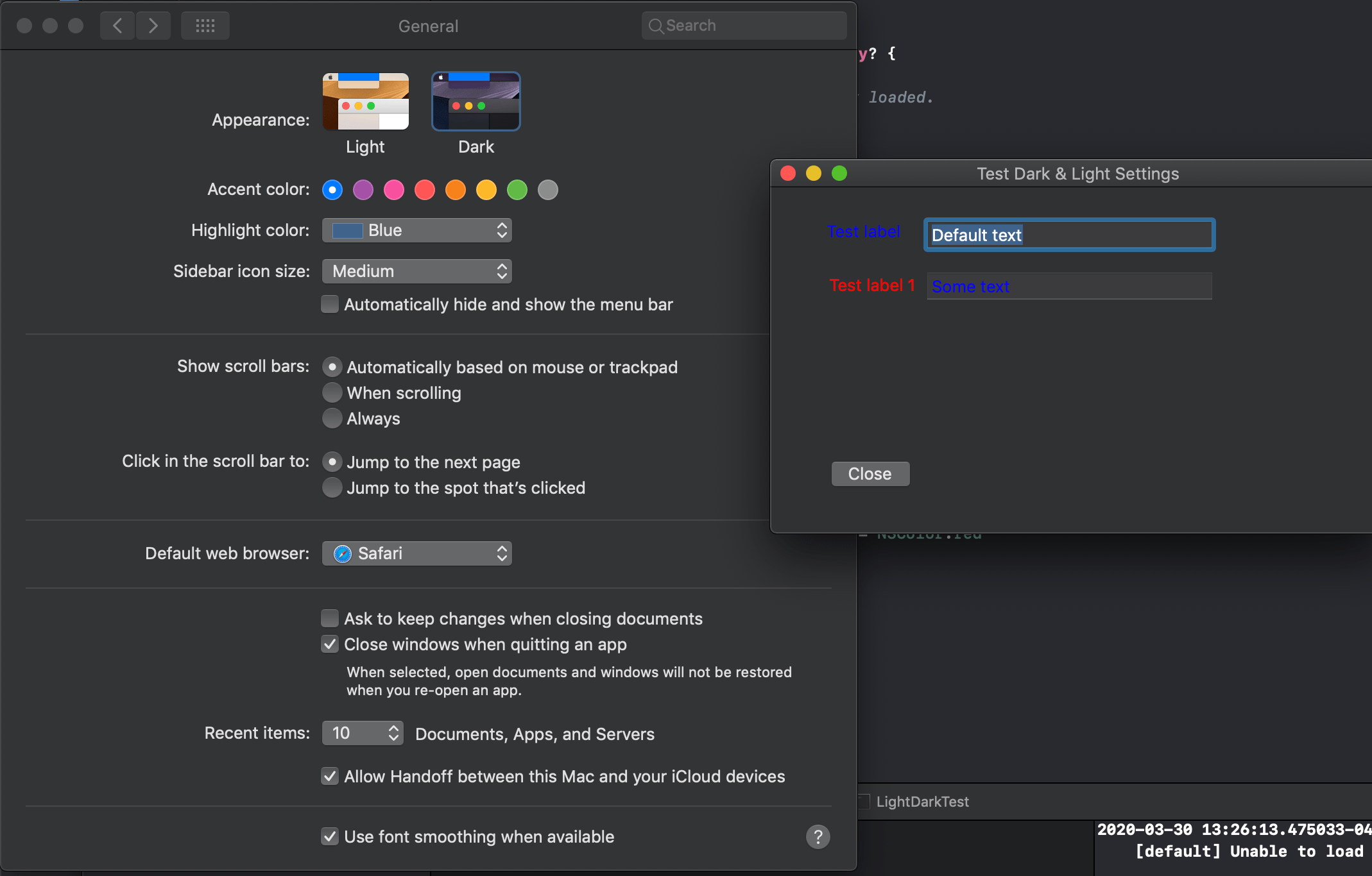 Disable dark mode for single appliacation Debugging Everything