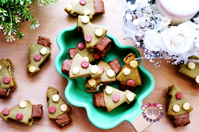 聖誕甜點食譜|影音》繽紛可愛聖誕樹抹茶夾餡杏仁餅乾♥派對甜點冰箱解饞常備餅乾