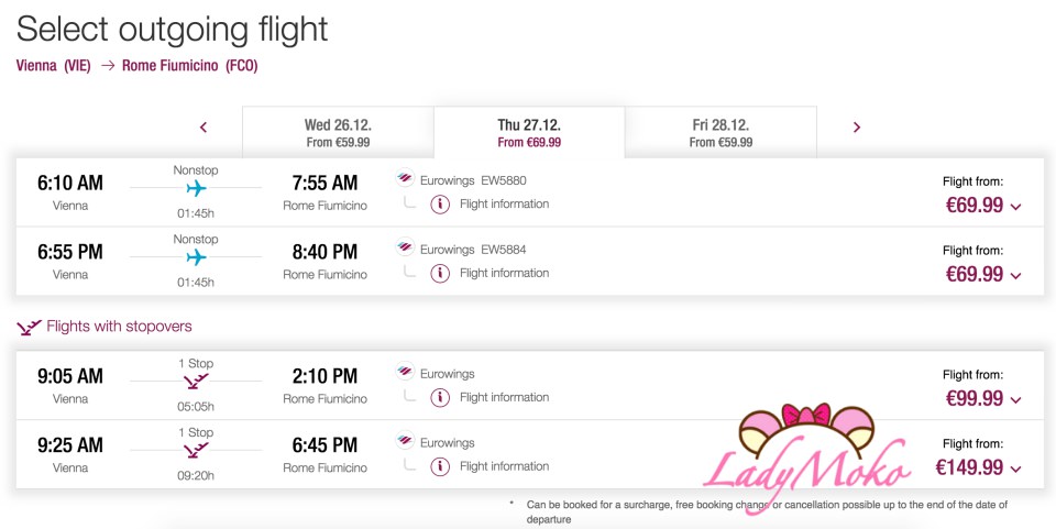 維也納飛羅馬跨年,歐洲之翼與瑞安航空比較價格,行李,限制