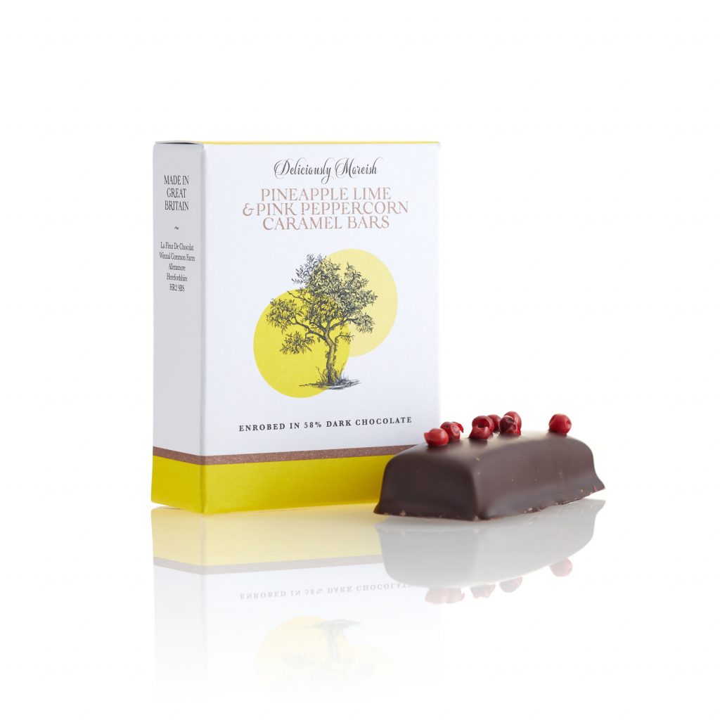 Pineapple Lime and Pink Peppercorn Caramel Chocolate Bars La Fleur De