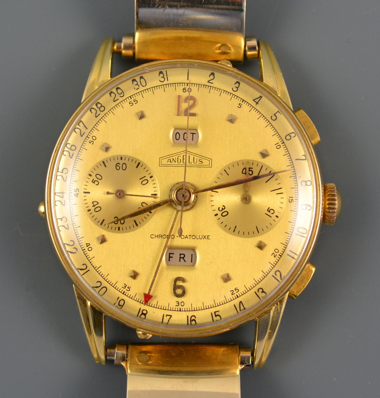 Rare Angelus 18k Gold ChronoDatolux Triple Date Chronograph Watch