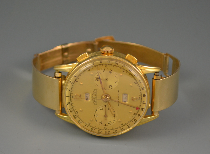Rare Angelus 18k Gold ChronoDatolux Triple Date Chronograph Watch