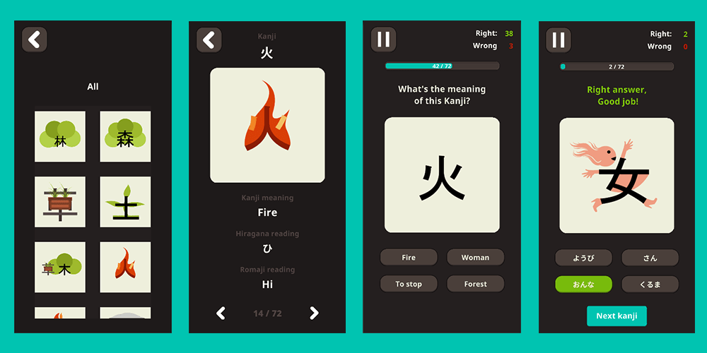 Toki's Kanji Cards App A japanese kanji learning app by Laila Bouchara