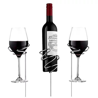 Picnic Stix Garden Stakes for Wine Bottle and 2 Glasses Lakeland