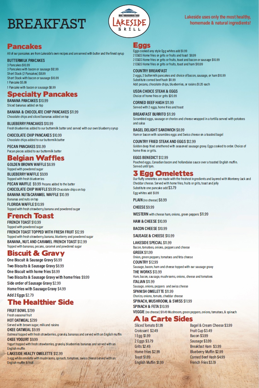 Menu Lakeside Grill