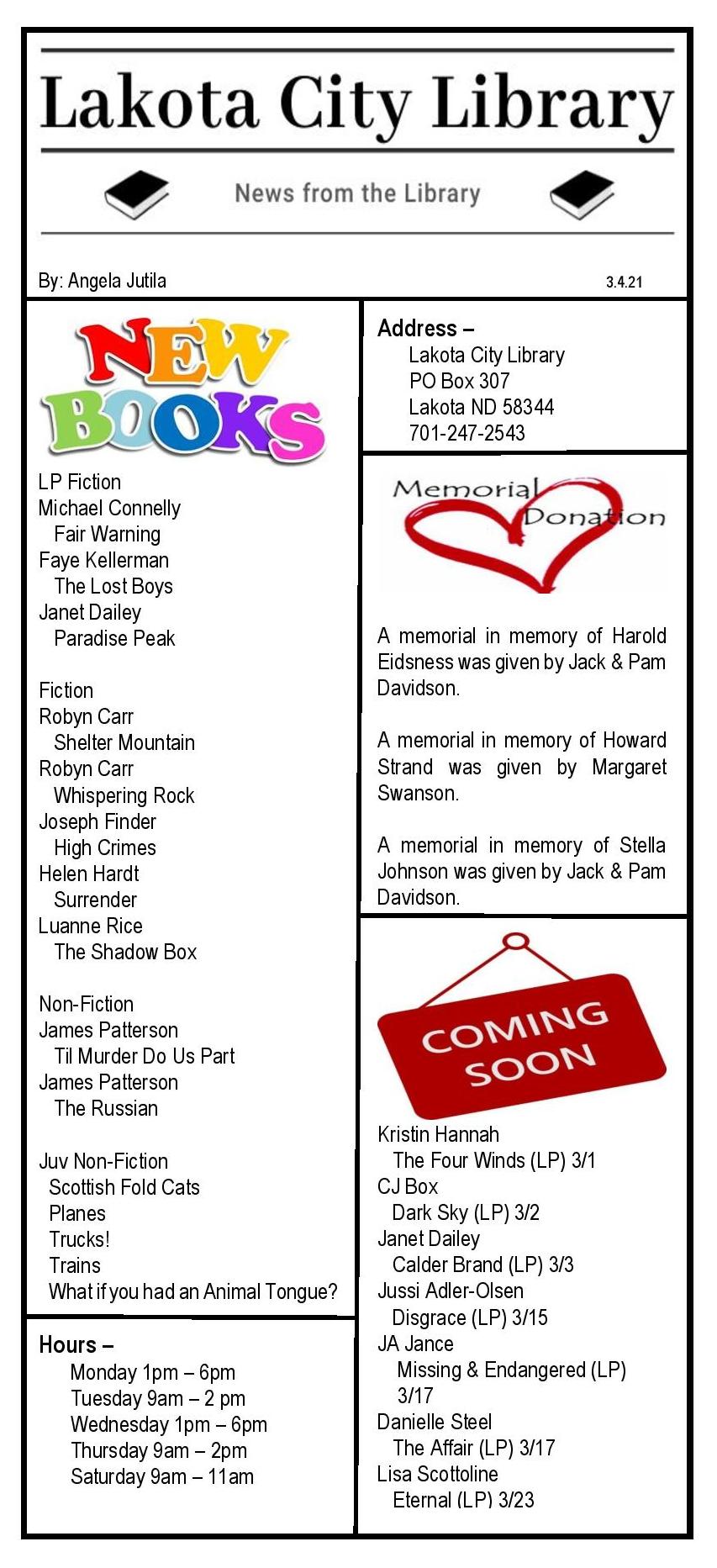 Newspaper Article 3.4.21 Lakota City Library