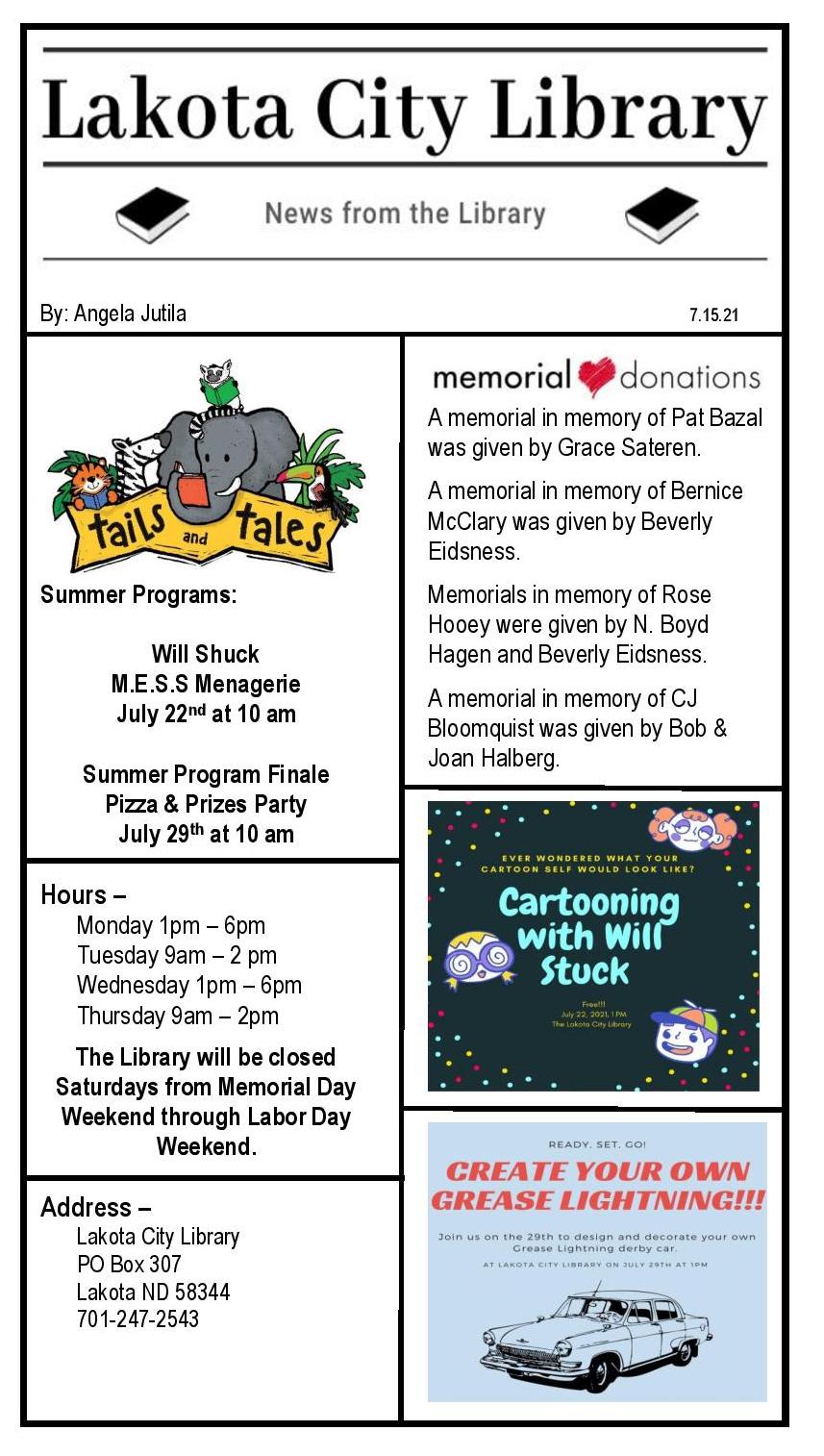 Newspaper Article 7.15.21 Lakota City Library