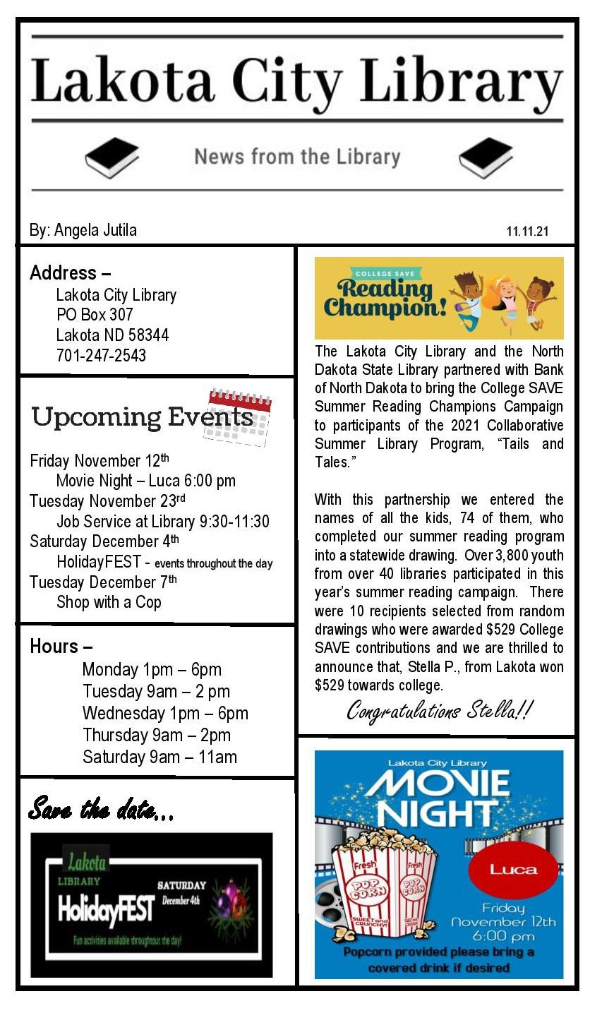 Newspaper Article 11.11.21 Lakota City Library