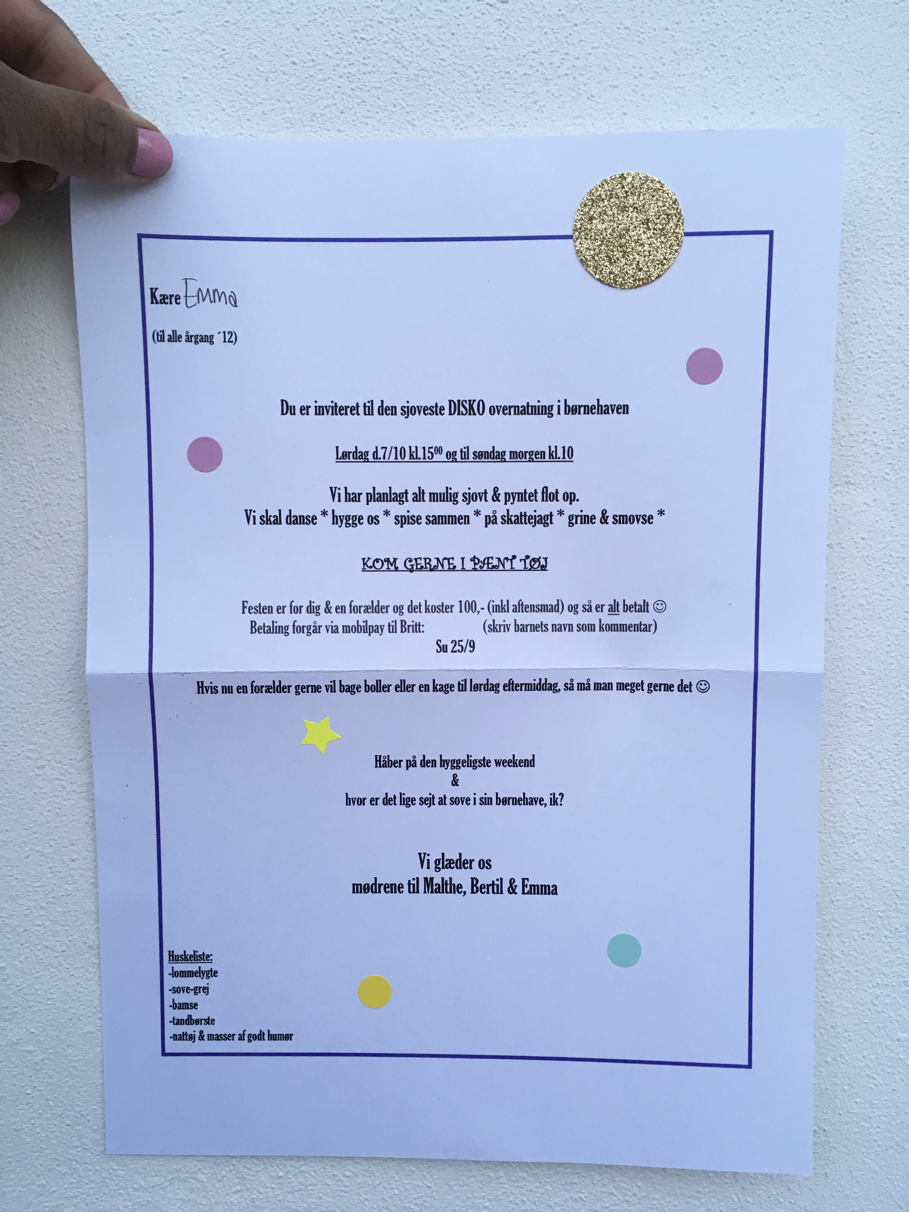 Disko fest & overnatning i Emma´s børnehave