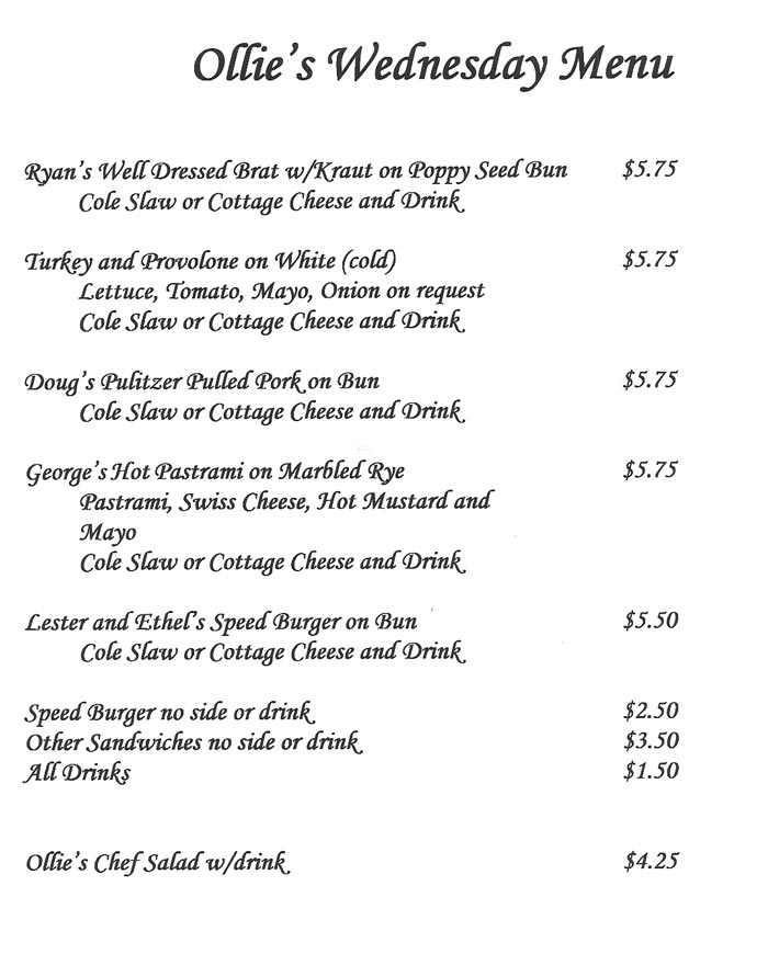 Take Out Menu for Ollie's