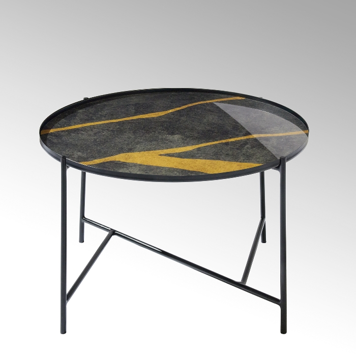Tabio Couchtisch rund mit Glasplatte D60 cm Gestell Eisen schwarz