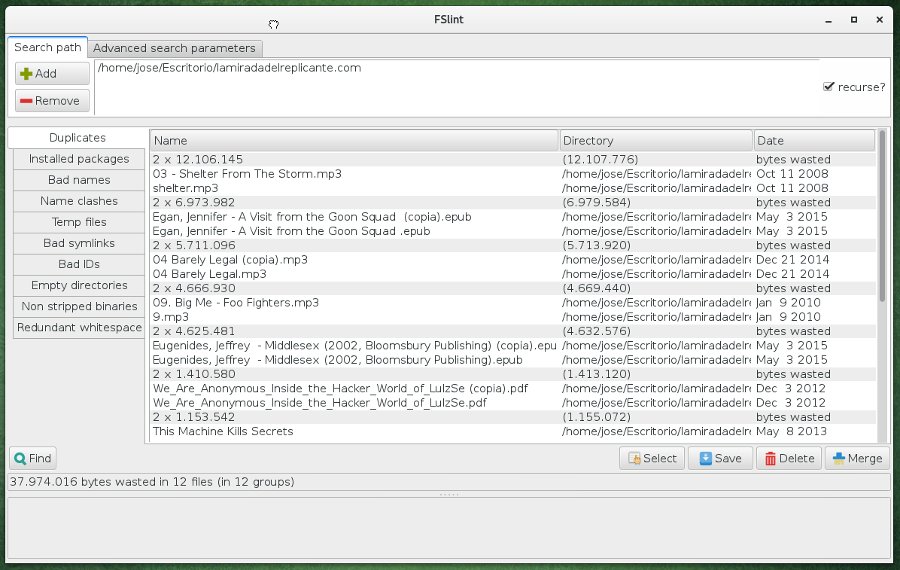 FSlint utilidad para encontrar archivos duplicados La
