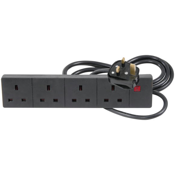 4 Gang 2 Metre Black Extension Lead