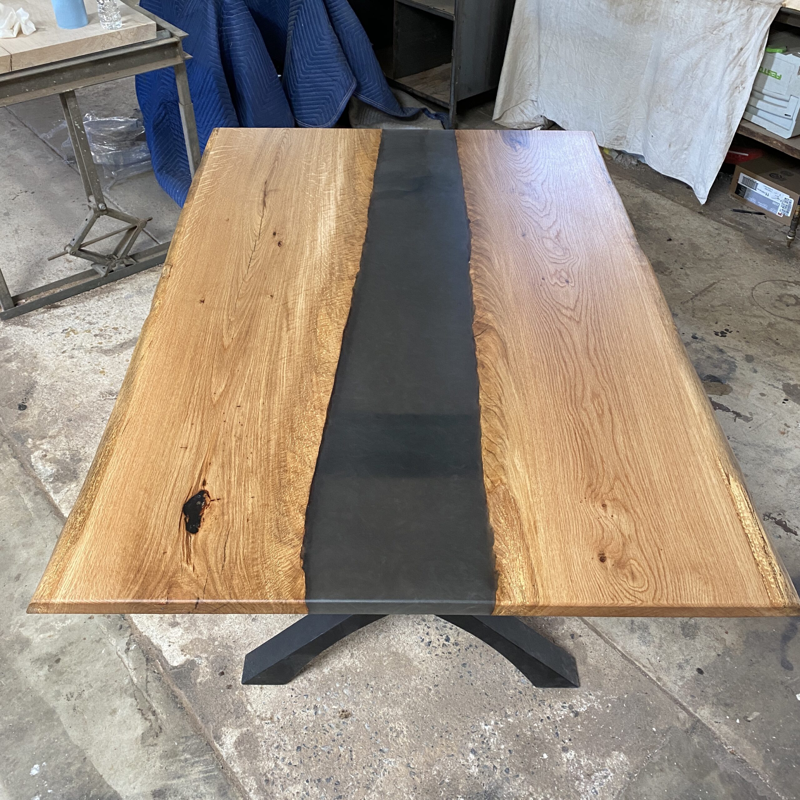 White Oak River Table With Black Epoxy Resin Lancaster Live Edge