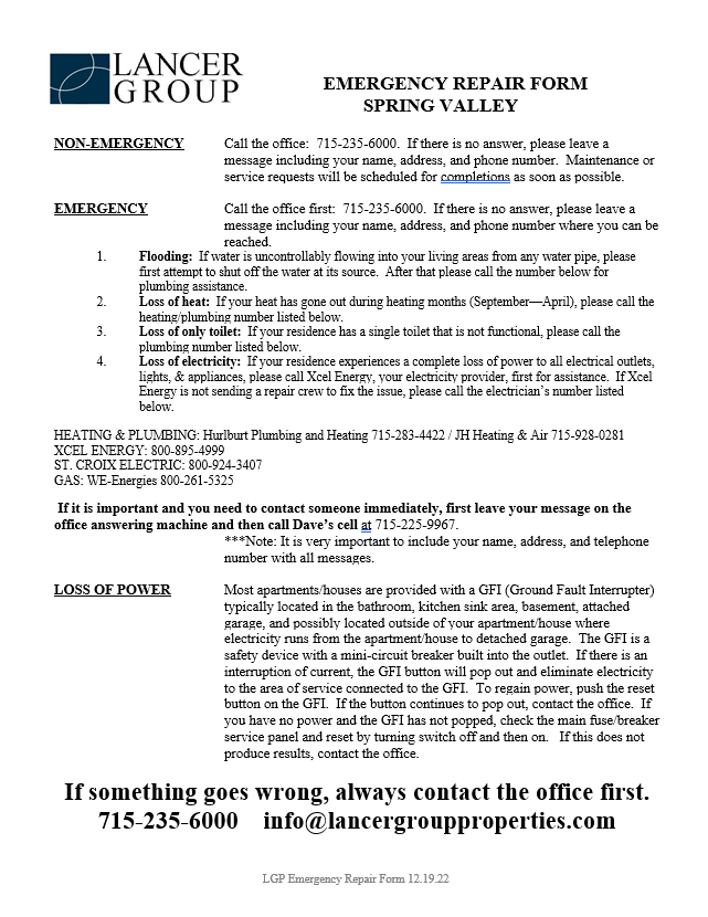 Tenant Resources Lancer Group Properties