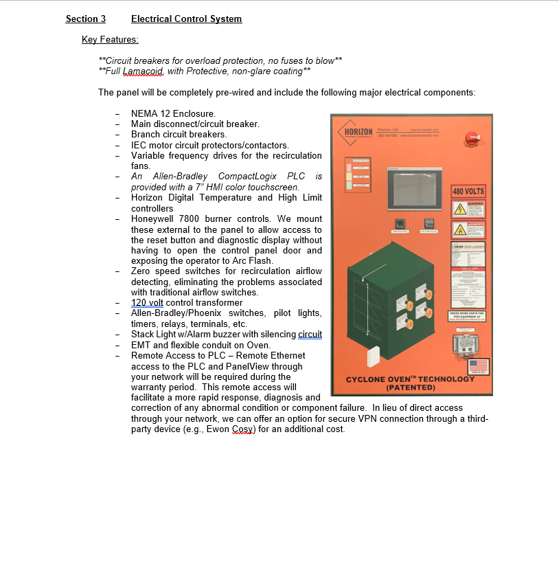 Horizon 650 Degree F Curing Oven O2117CN Lanco Corporation Used