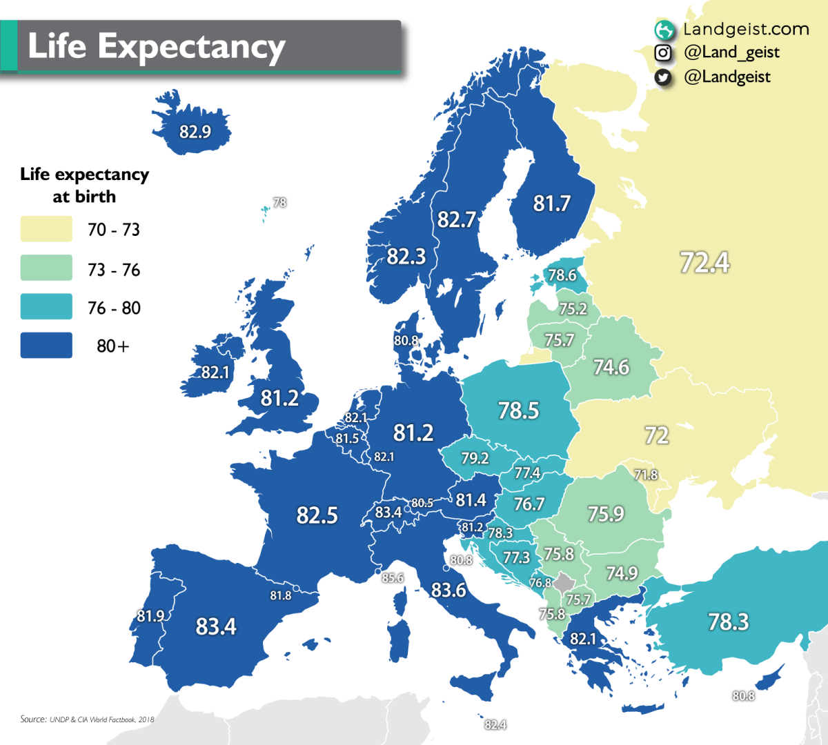 Life expectancy in most european countries r/europe