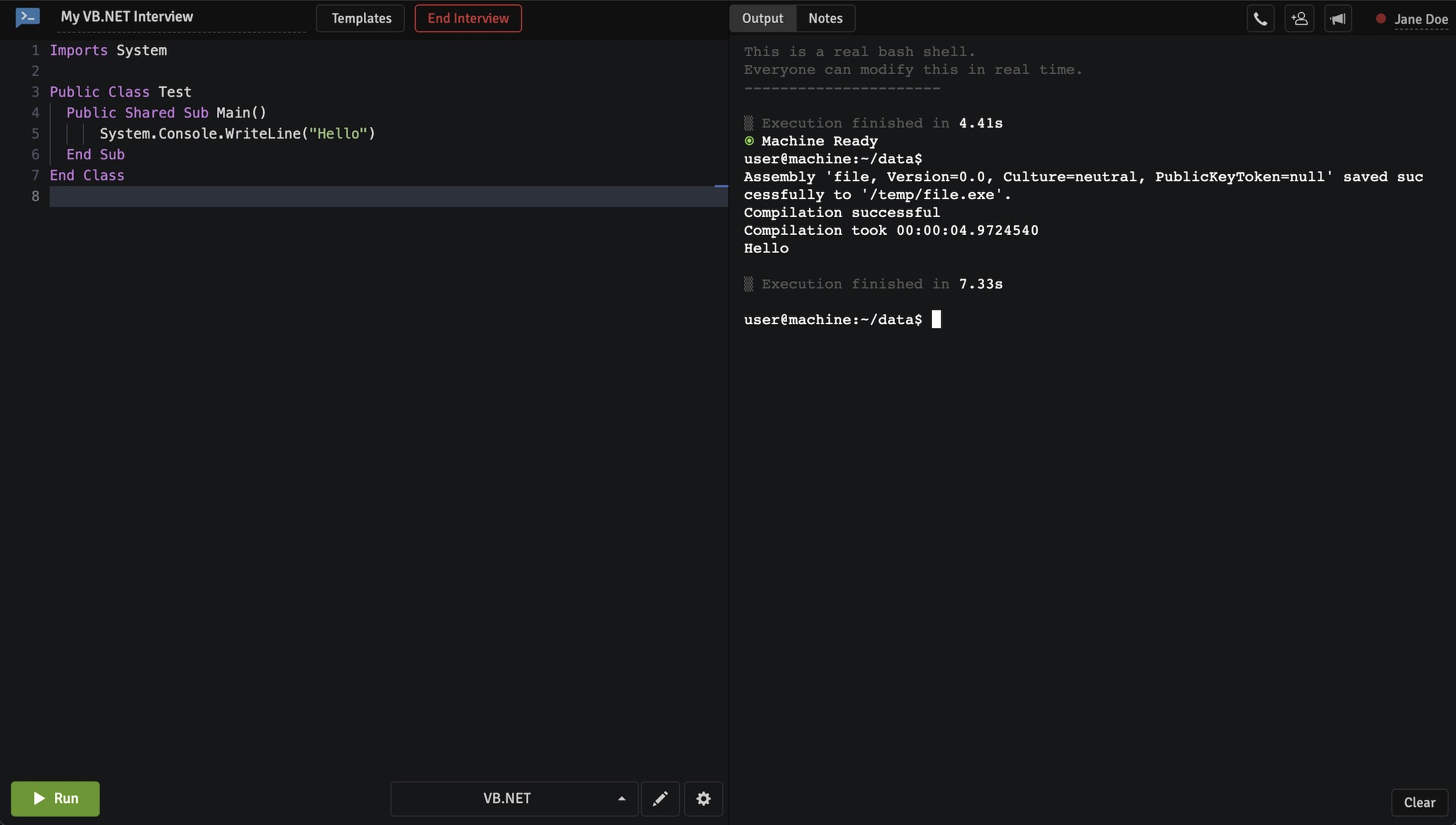 Free Online Visual Basic IDE for RealTime Interviews CodeInterview