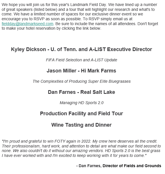 About Event Landmark Turf & Native Seed Field Day