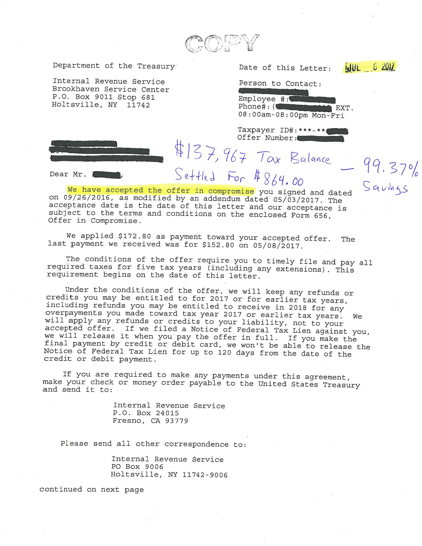 How a 137,967 IRS Tax Debt Was Settled for 864 yes, really (see