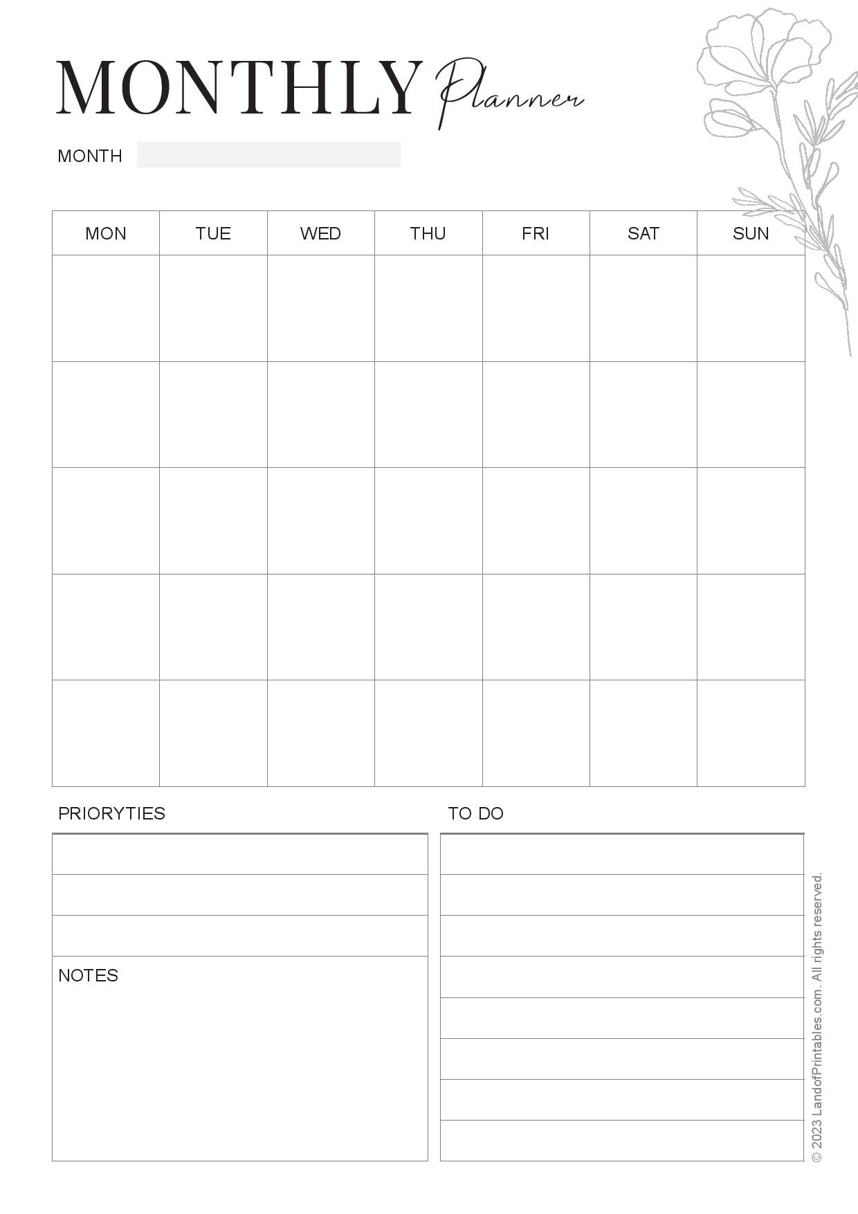 Download Your Free Monthly Planner - Land of Printables