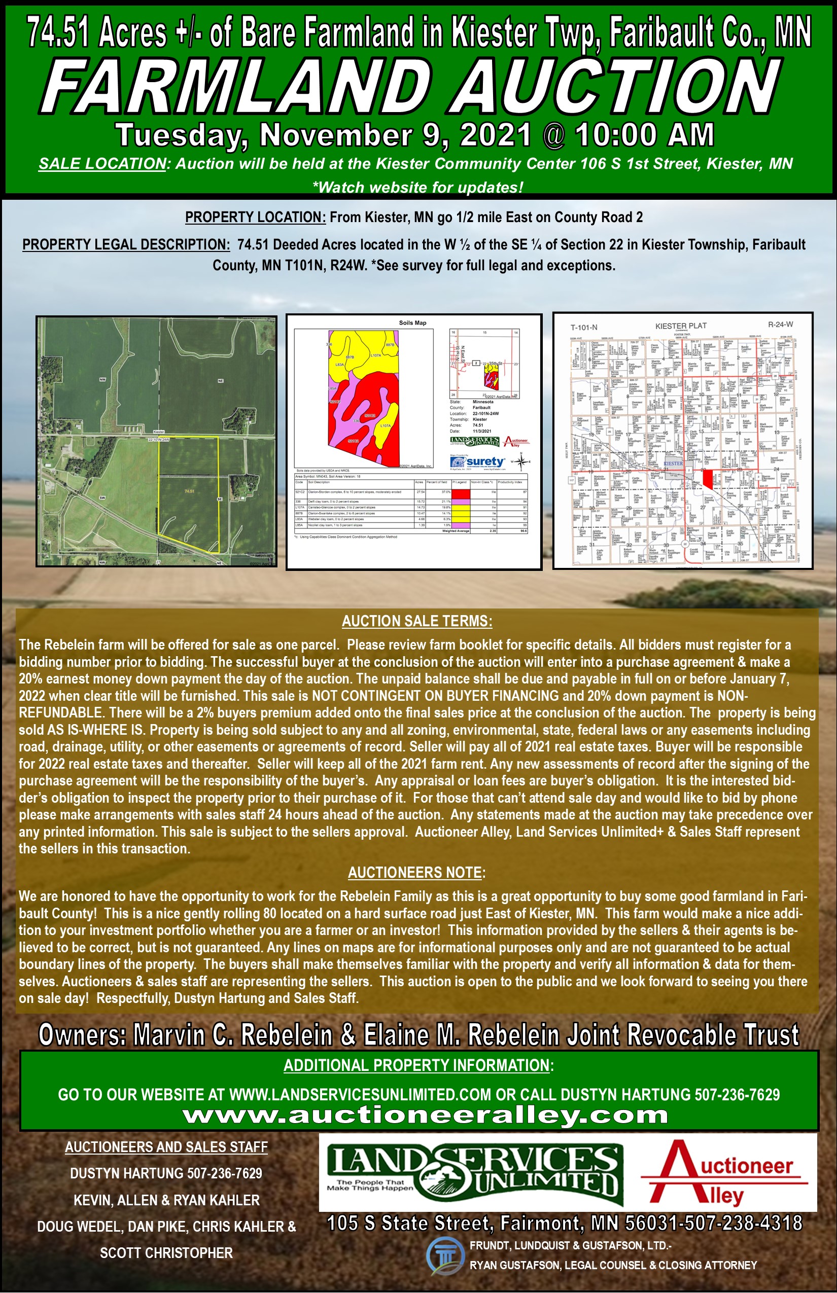 Sold! Bare Farmland Auction in Faribault Co., MN Land Services Unlimited