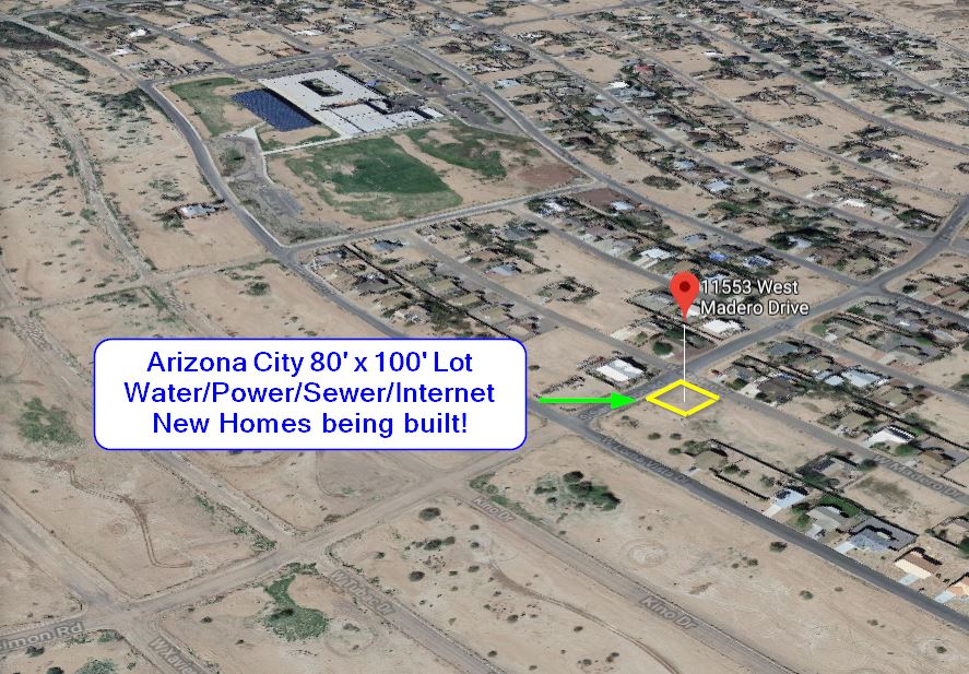 Arizona City, AZ 8,000 SF Corner Lot, 1 Block to Park, New Homes