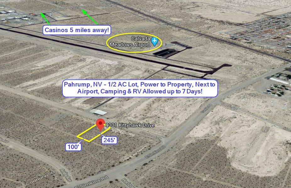Pahrump, NV 1/2 AC Lot, Power to Property, Camping & RV Allowed up to