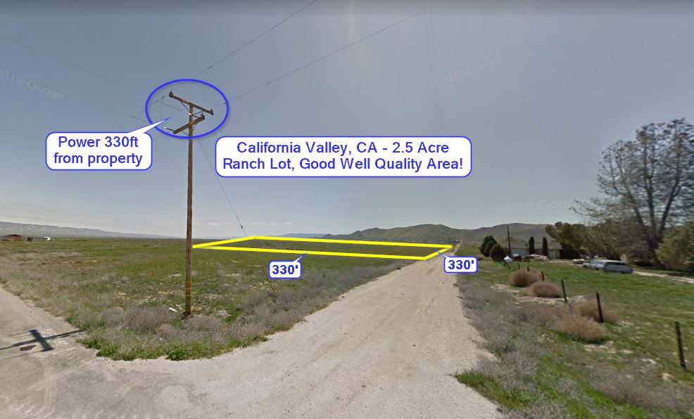 California Valley, CA 2.5 Acre Ranch Lot, Power 330 ft away, Great