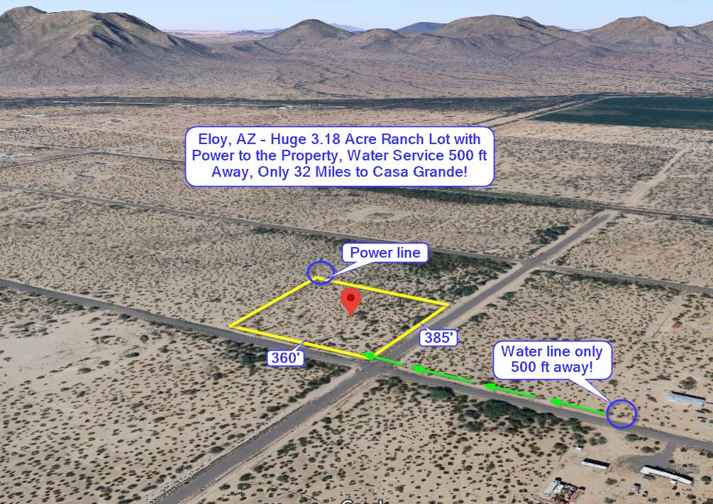 Eloy, AZ Huge 3.18 Acre Ranch Lot w. Power to Property Line, Water