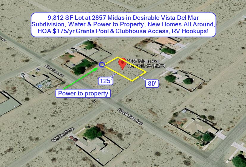 Salton City, CA 9,812 SF Lot at 2857 Midas in Desirable Vista Del Mar