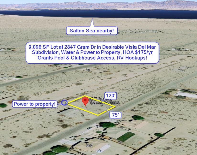Salton City, CA 9,096 SF Lot at 2847 Gram Dr in Desirable Vista Del