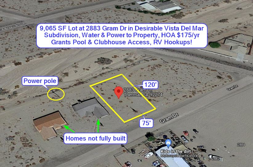 Salton City, CA 9,065 SF Lot at 2883 Gram Dr in Desirable Vista Del