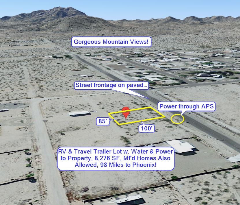Salome, AZ RV & Travel Trailer Lot w. Water & Power to Property