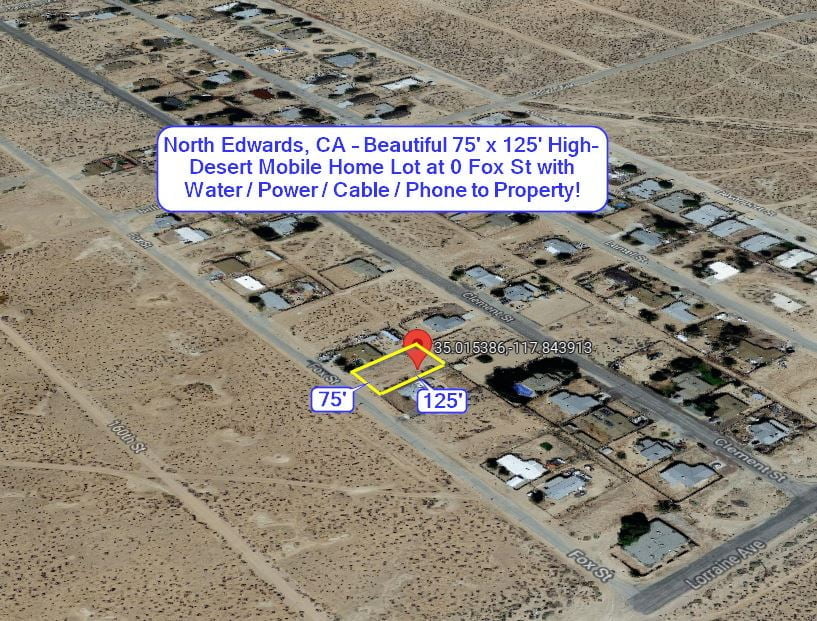 North Edwards, CA Beautiful 75′ x 125′ HighDesert Mobile Home Lot at